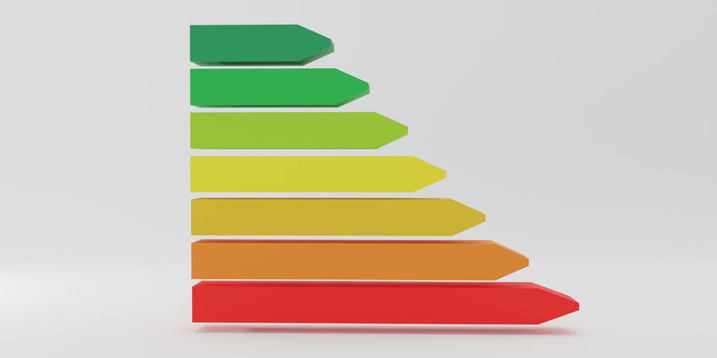 Graphic of an Energy Performance Certificate efficiency rating arrows hovering in the air against a white background