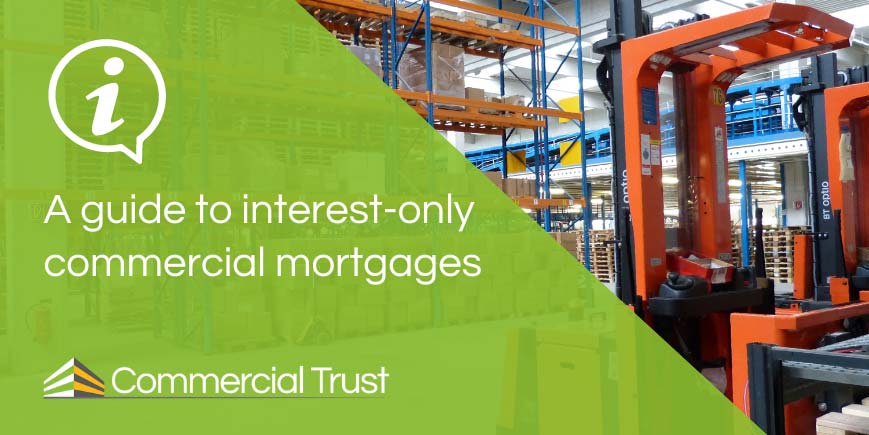 A guide to interest-only commercial mortgages green banner in front of fork lift in warehouse