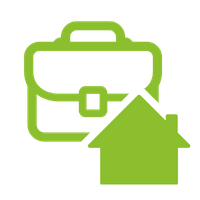 Green icon of a briefcase and a house