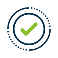 Green tick in a navy circle