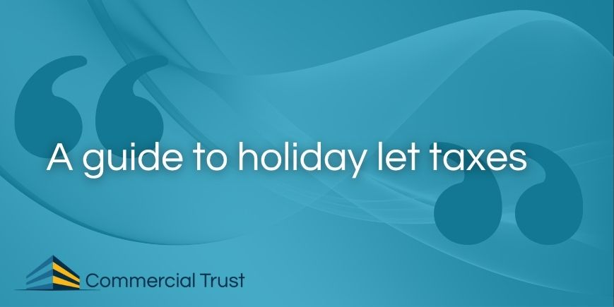 Blue banner with swirled background showing text: A guide to holiday let taxes