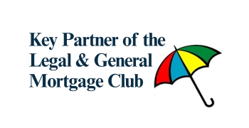 Text reading "Key partner of the Legal & General Mortgage Club" with umbrella icon in red, blue, yellow, green