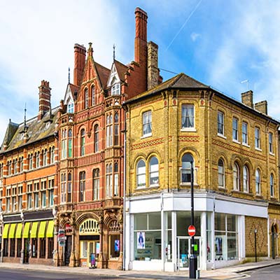 Commercial shops and traditional high street houses