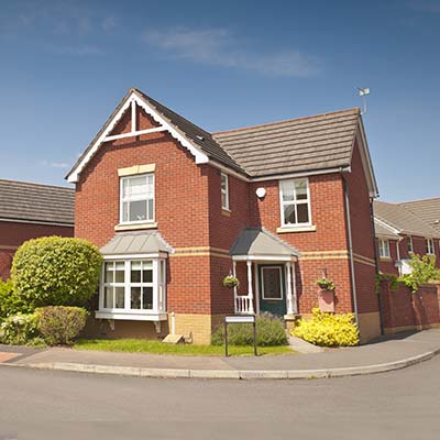 Stunning new build homes and gardens on a crisp clear sunny day