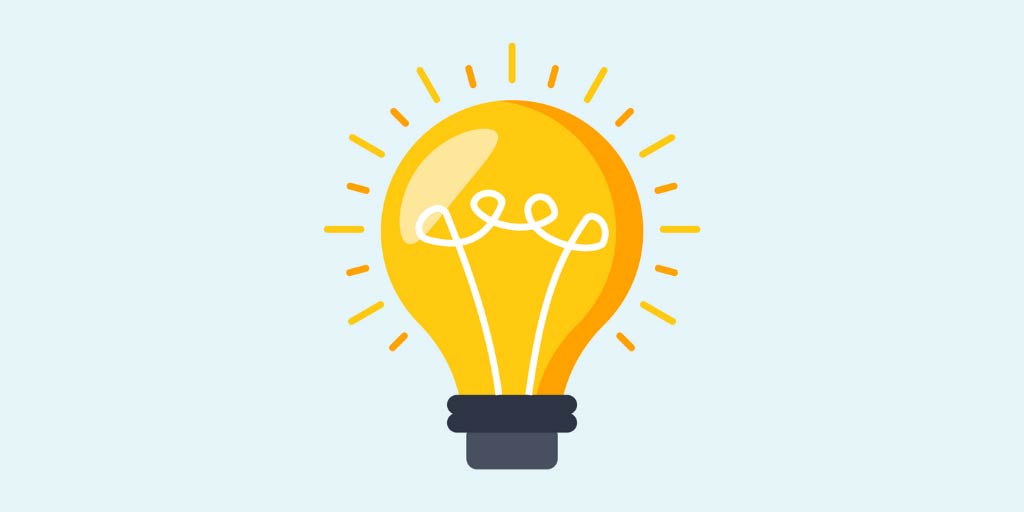 Graphic of a lit bulb against a pale blue background