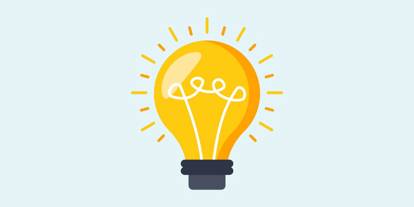 Graphic of a lit bulb against a pale blue background